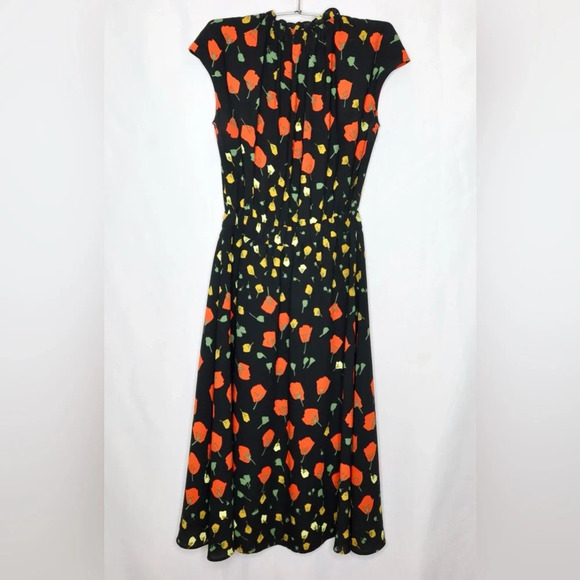 Banana Republic Black California Poppy Floral Print High Neck Midi Dress - Picture 7 of 9